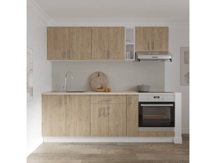Set Cuisine haaus Karo V14 Bois Naturel/Blanc Plan de Travail Thermo 28 mm L 220 cm
