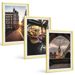 BILDER SET 3er Set - 40x60 cm Goldrahmen - Bilder von Essen in der Stadt London