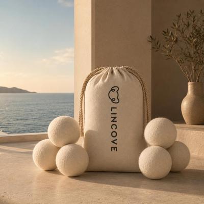 Lincove 100% Organic Wool Dryer Balls - Reusable & Durable, Efficient Drying - 6 Pack