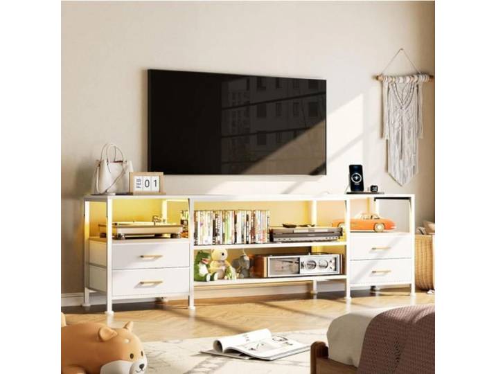 Meuble TV pour salon -MIPAN - Meuble Télé de Salon Avec Lumières LED Armoire de Télévision+ Prise + 4 tiroirs - 160x40x59cm