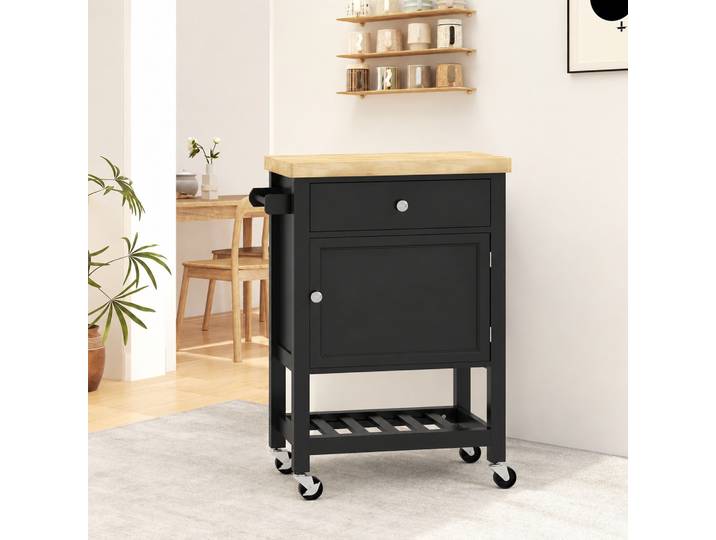 HOMCOM Chariot Cuisine Roulettes Bois Noir 63,5x40x90 cm