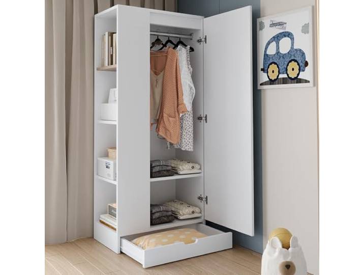 Terahanda Kleiderschrank 70 * 40 * 170cm, eintürige Ausführung, mit Einlegeböden und Schubladen (Weiß)