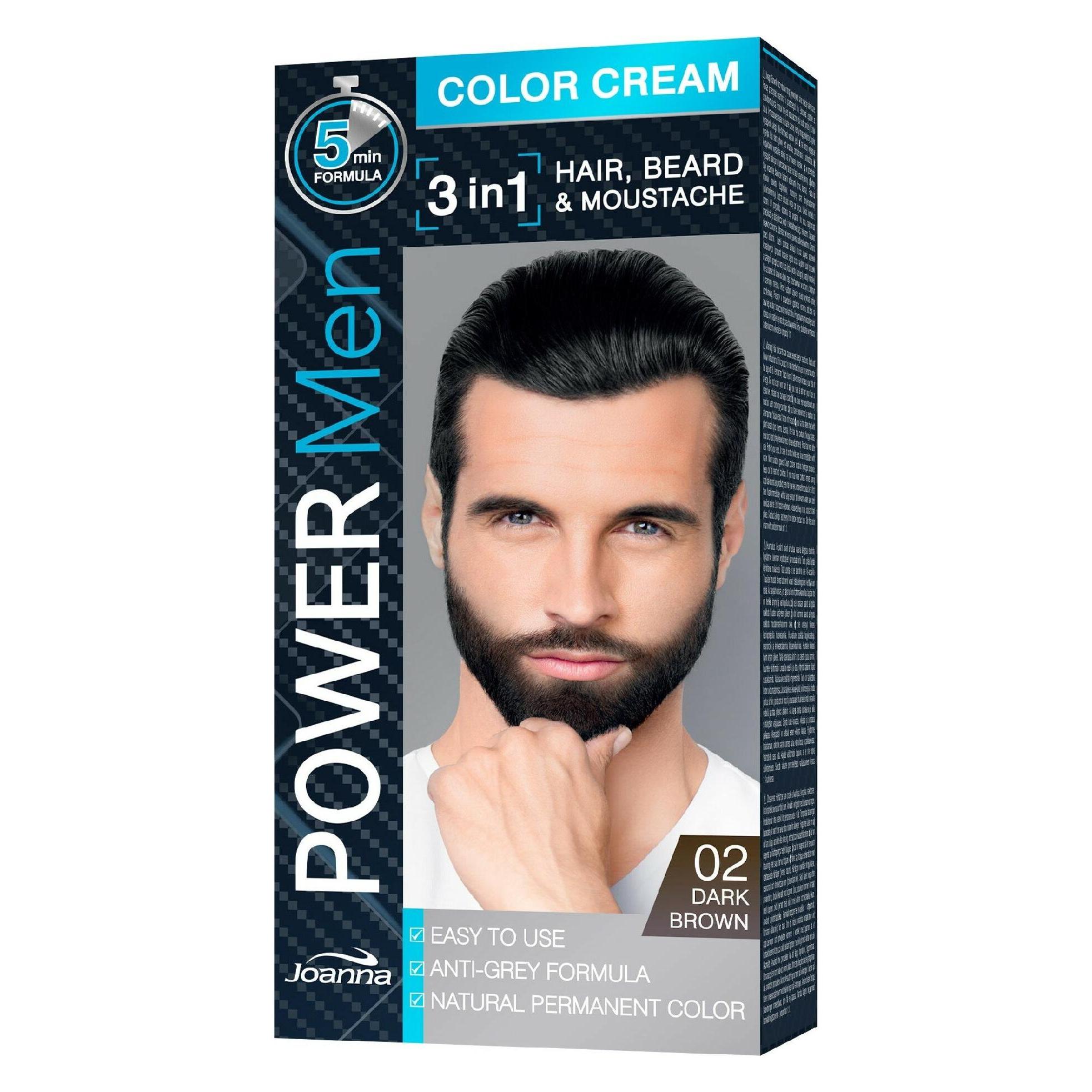 Joanna Power Men Color Cream 3In1 Hair Beard Moustache 02 Dark Brown 30G (Dunkelbraun) (33080519)
