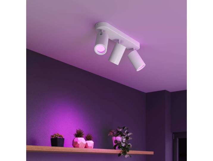 Calex Smart plafondspot wit lengte 37 cm 3-lamps GU10-LED RGBW Smart, dimbaar, wit / opaal, Woon-/ Eetkamer, metaal, Modern
