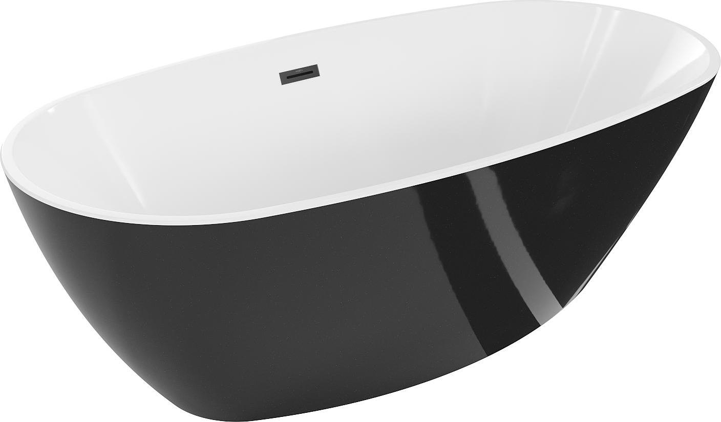 Mexen Eris Badewanne freistehend 180 x 80 cm, weiß/schwarz, schwarzer Überlauf - 53441808075-70