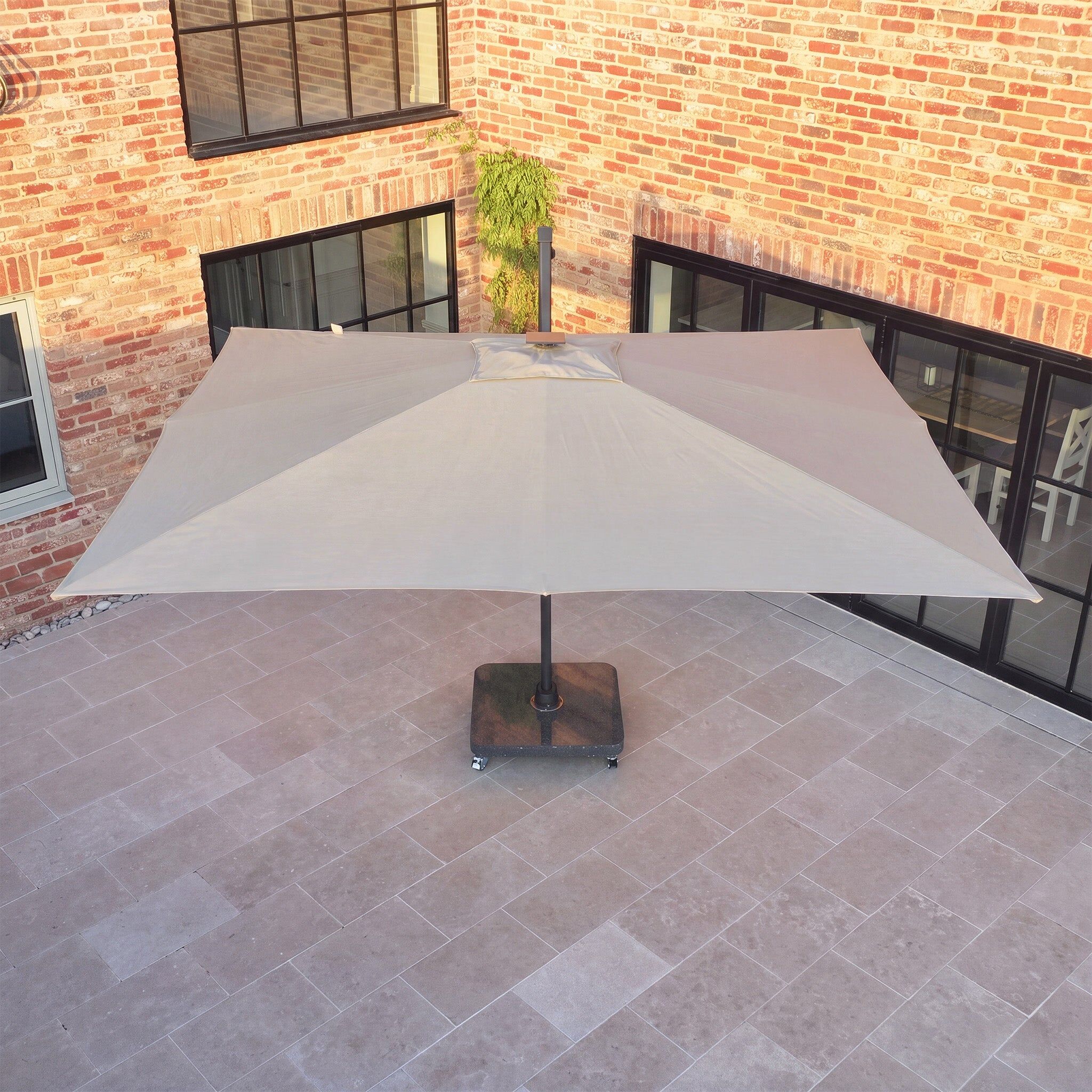 Harbour Lifestyle Volos 3m x 4m Aluminium Cantilever Parasol with LED Lighting and 120kg Granite Base in Wheat
