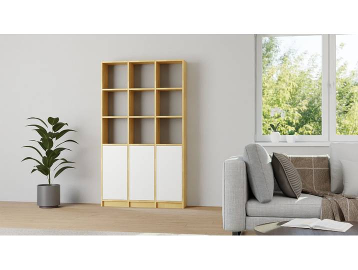 Moderner Bibliotheksschrank nach Maß Buche Natur geölt