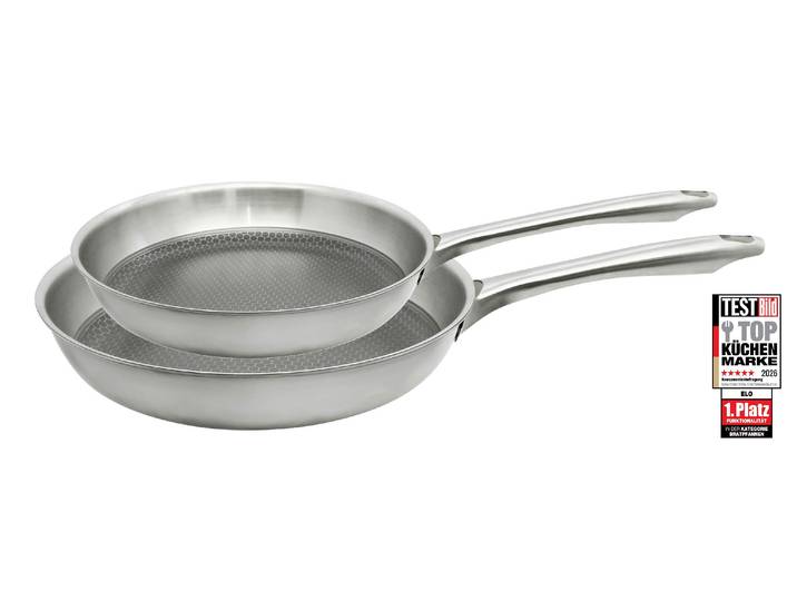 Pfannen-Set ELO Bratpfanne Relief Passion, Set 2-teilig , silber (silberfarben), Pfannen, Pfannen-Set, Edelstahl Mehrschicht