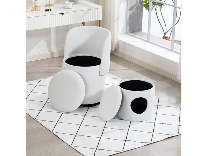 Fauteuil pivotant 360° en velours blanc avec rangement fauteuil barrel rembourré style moderne