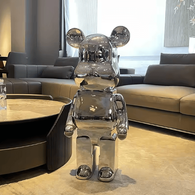 Uplift Curations Gradient Violent Bear Statue Luxury Resin Mirror Sculpture For Living Room Decor silver Color 31.5 Inches