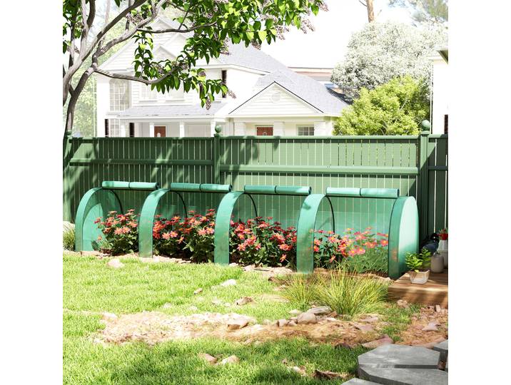 Outsunny Mini Serre 4x1x0,8m Acier PE Anti-UV 4 Portes Vert