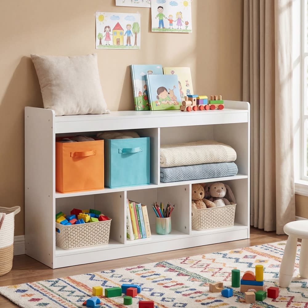 SONGMICS Estantería infantil con 5 compartimentos abiertos de color blanco