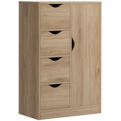 HOMCOM Badezimmerschrank freistehend 4 Schubladen Türschrank Wohnzimmer Küche Schlafzimmer Natur
