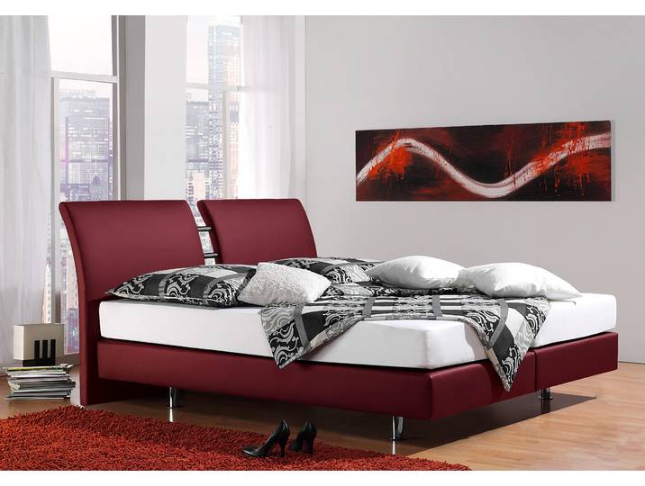 Boxspringbett, Drell, Bordeaux, 195×220 cm, 7-Zonen-Kaltschaummatratze, Modern, Inosign
