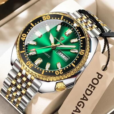 Uplifted Finds Poedagar Business Men Watch Waterproof Luminous Date Week gold Green