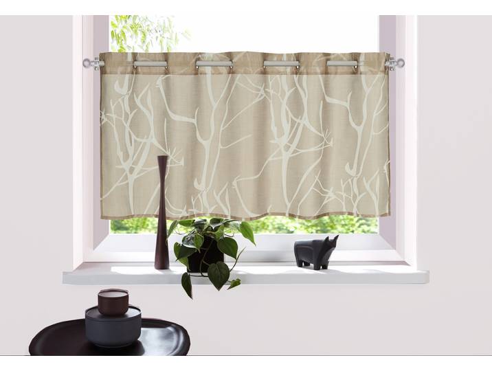 Scheibengardine GOODPRODUCT Anna Gr. 1, beige (taupe), B:90cm H:30cm, Ausbrenner, Polyester, Gardinen, Scheibengardine, Viskose & Polyester, Äste-Motiv
