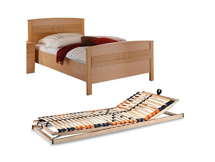 VAJA Set Seniorenbett Buche Dekor mit verstellbarem Lattenrost 100x200