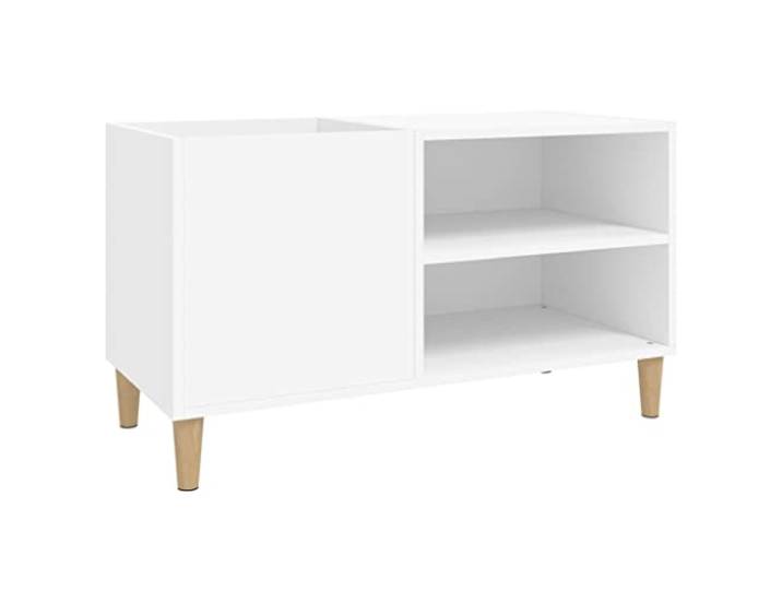 TUERYAFEK Plattenschrank Weiß 84,5x38x48 cm Holzwerkstoff Stabil, Feuchtigkeitsbeständig, Viel Stauraum für LPs, Robuste Oberplatte, Holzbeine