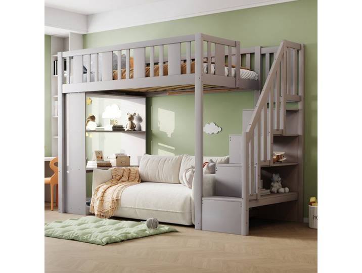 Lit mezzanine avec rangements et échelle de sécurité 90x200 cm pour enfant