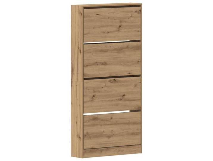 Armoire à chaussures - - 4 tiroirs rabattables - Chêne artisanal - 80x21x163.5 cm - Bois d'ingénierie - Compacte