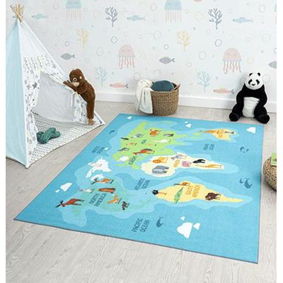 Teppich THE CARPET "Happy Life", blau, B:160cm H:4mm L:220cm, Polyester, Teppiche, Teppich, Life Kinderzimmer Teppich Spielteppich pflegeleicht
