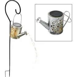 Solar Steckleuchte Gießkanne Außen Gartenlampe im Gießkannen Design Stecklampe silber, 24x LED warmweiß, H 94 cm, Garten Balkon Wege Rasen