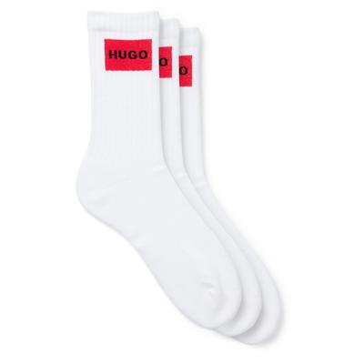 Freizeitsocken HUGO UNDERWEAR "3P QS RIB LABEL", Jungen, Gr. 39-42, Sockengröße, weiß (weiß 100), Baumwollmischung, elastisch, Socken, mit kontrastfarbenen HUGO Logo