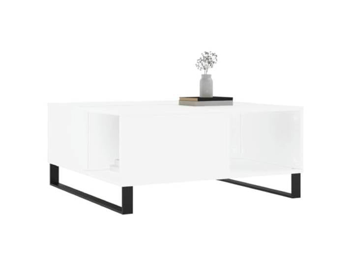KTHLBRH Couchtisch weiß 80 x 80 x 36,5 cm Mehrschichtholz Metallbeine, robuste Tischplatte, großer Stauraum, leicht zu reinigen