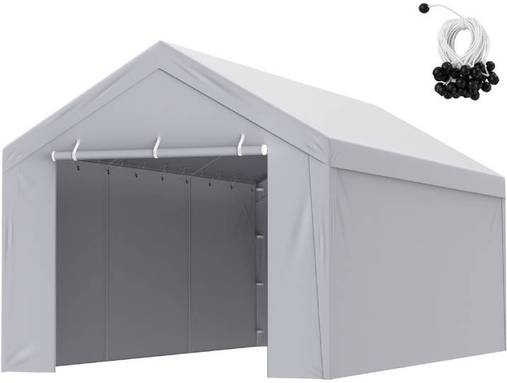 Tente de garage VEVOR Carport\, haut + paroi latérale 3 x 6 m\, bâche d'abri pour tente de garage\, étanche et protégée contre les UV\, installation facile avec sangles\, blanc (cadre non fourni)
