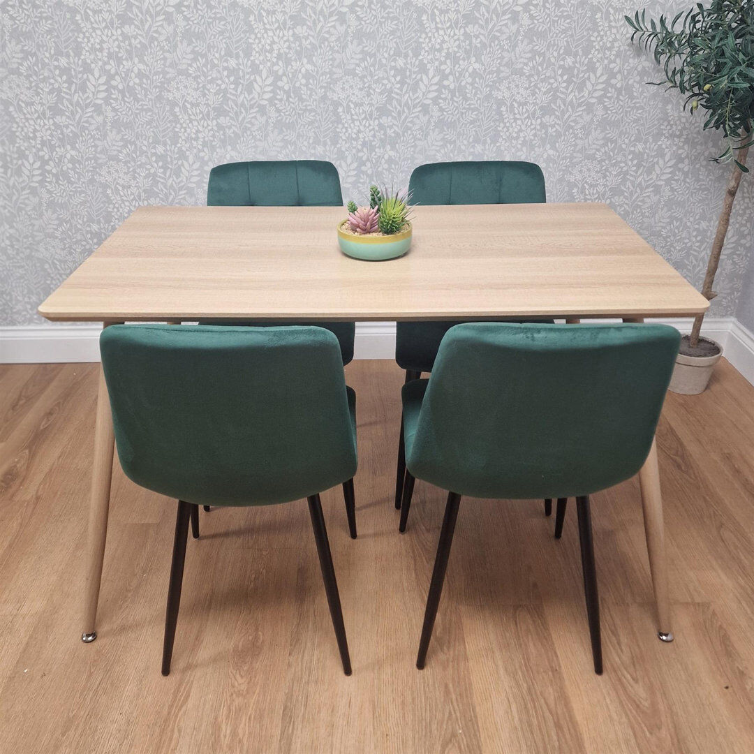 Norden Home Wood Dining Table Set with 4 Velvet Chairs Kitchen Dining Furniture Set Green 4