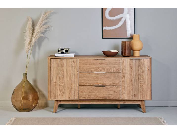 Sideboard JAHNKE WAVE SB 150 , braun (montana eiche), B:149,5cm H:80cm T:39,8cm, Holzwerkstoff, Sideboards, Sideboard, Sideboard, Retro-Stil, Front in Wellendesign, Breite ca. 150 cm