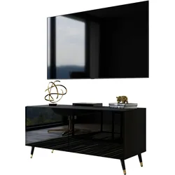 TV-SCHRANK AURA 100 Schwarz Hochglanz – Beinfarbe: Schwarz + Gold