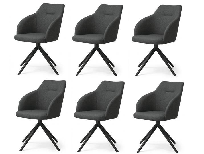 JVmoebel Sitzgruppe Stilvoller Drehbarer Esszimmerstühle 6x Set Schwarz Stoff Ästhetischer, (6-tlg., 6-tlg)