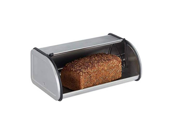 Relaxdays 10023832\, argenté Boîte inox\, conserver pain viennoiserie gâteaux\, caisse couvercle coulissant