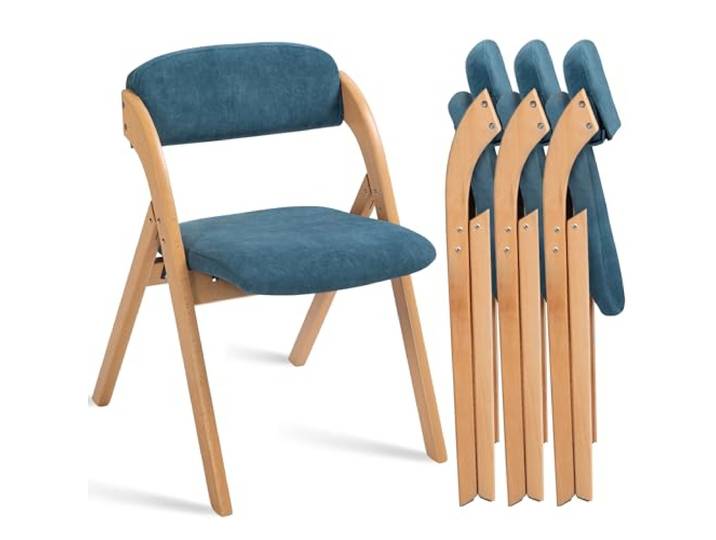 Villeston Klappstühle mit gepolsterten Sitzen, Set aus 4 stapelbaren Holz-Esszimmerstühlen mit abnehmbarem Bezug, extra klappbarer Stuhl für Gäste, Küche, Büro, Hochzeit, Party, Picknick