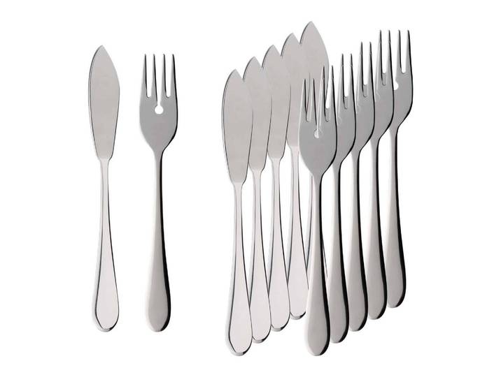Villeroy & Boch Fischbesteck Oscar silber 12-tlg., Silberfarben, Metall, Besteck, Besteck-Sets