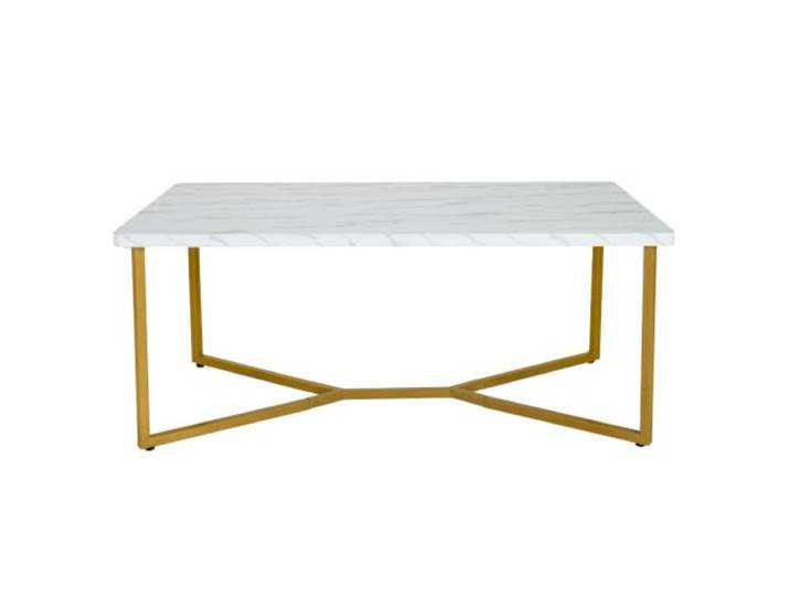 Helloshop26 Moderner Couchtisch, 107 x 60 x 45,5 cm, mit Beinen aus vergoldetem Metall und verstellbaren Kufen aus MDF, Weiß, 20_0021082