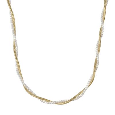 Kette ohne Anhänger AMOR, gold (gelbgoldfarben, weiß), Halsketten, Damen, Edelstahl Perlen, L: 45 B: 3mm, Edelstahl, Perlen, mit Wachsperle, B:3mm