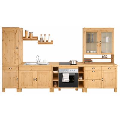 Küchenzeile HOME AFFAIRE "Oslo", beige (küche: natur, korpus: natur gebeizt, gewachst, arbeitsplatte: natur gebeizt, gewachst), B:350cm T:60cm, Komplettküchen-Sets, Küchenzeile, Breite 350 cm, Arbeitsplatte 35mm stark, ohne E-Geräte