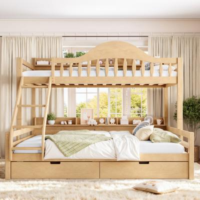 GREATPLANINC Solid Wood Bunk Bed with Storage Drawers Curved Guardrail Shelves Ladder