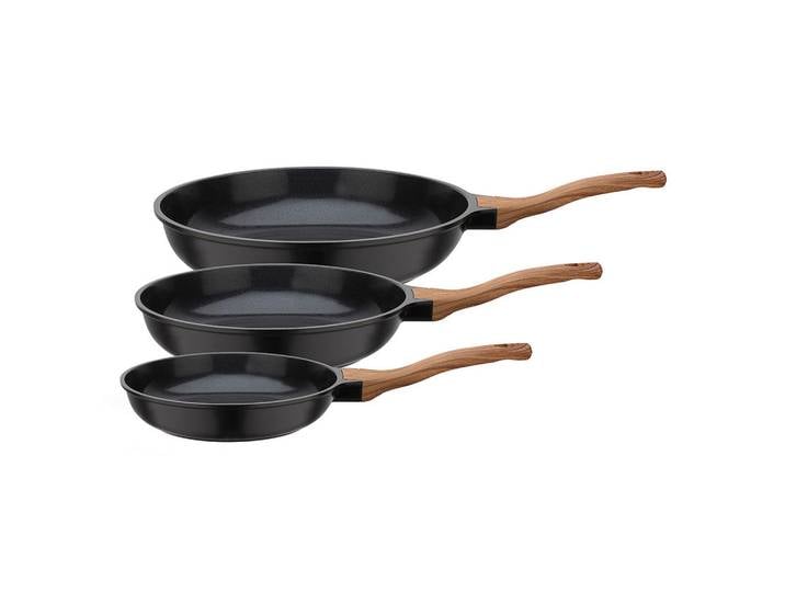 GSW Pfannenset Natural Fit, Schwarz, Metall, 3-teilig, 1,3+1,9+,2,7 L, rund, hitzebeständige Griffe, backofengeeignet, kratzfest, rostfrei, antihaftbeschichtet, geschmacksneutral, ergonomischer Griff, PTFE-frei, Thermoboden, wärmeisolierter schadstofffrei gemäß EU-Standards, Kochen, Pfannen, Pfannensets