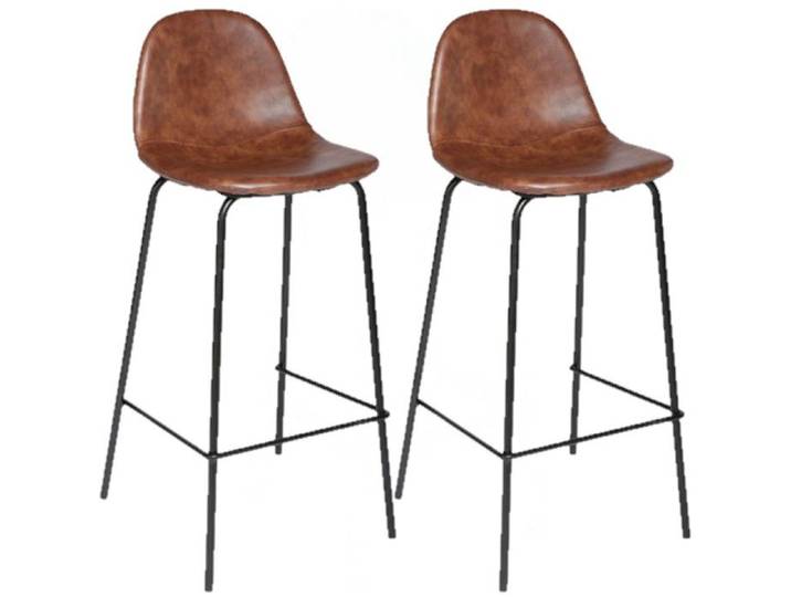 Toilinux - Lot de 2 Chaises de bar Vladi - Marron