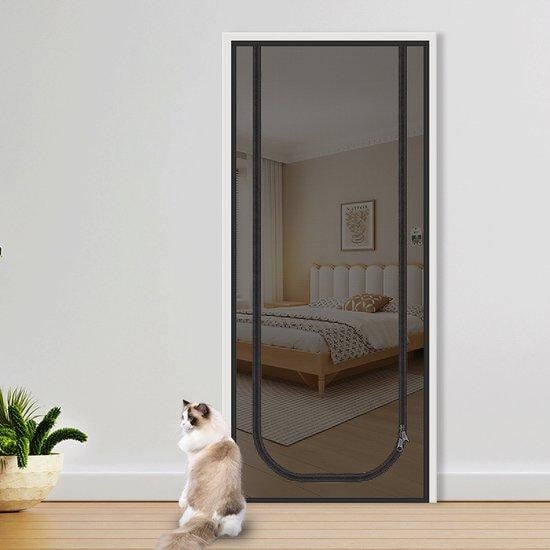 Unyqoos Versterkt kattenluik met insectenbescherming en dubbele rits, zwart, B: 90 cm, H: 200 cm