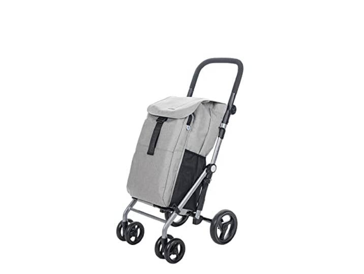 Carlett – Classic Duo Faltbarer Einkaufswagen mit Gratis-Haken Robuster Einkaufswagen 4 Räder Verstellbarer Lenker mit Bremse Grau