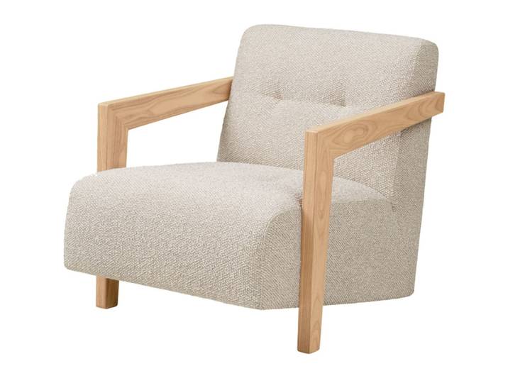Fauteuil en chêne massif et tissu beige