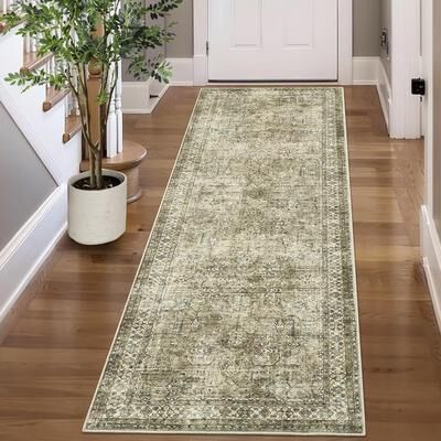 Garvee Washable Vintage Medallion Distressed Area Rug