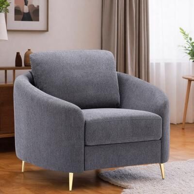 "34"" Linen Accent Chair with Pocket Coil Seat Construction and Metal Legs and KD Structure"
