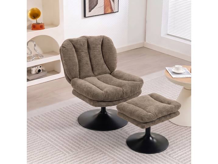 HOMCOM Fauteuil Pivotant Raindrop-Samt Marron avec Repose-Pieds