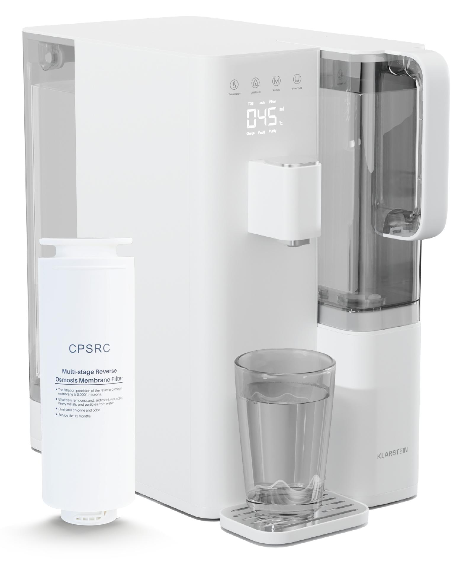 Klarstein VitalPour Umkehrosmoseanlage - 5-Stufen Osmose-Wasserfilter, Heißwasser in 3 Sek., 5L-Tank & 1,5L-Krug, 5 Temperaturstufen, Touch-Display, Kindersicherung, Einfacher Einbau