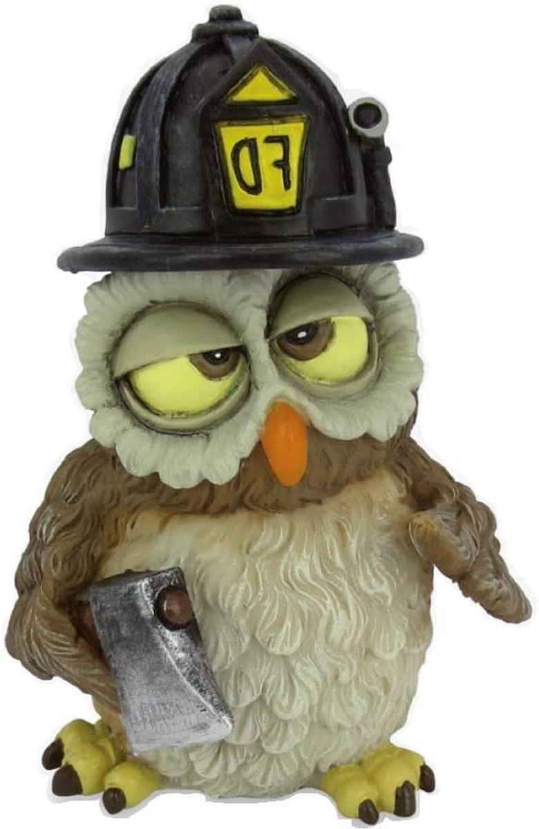 Handgeschilderd Uil Beeldje Brandweerman Decoratie Figuur